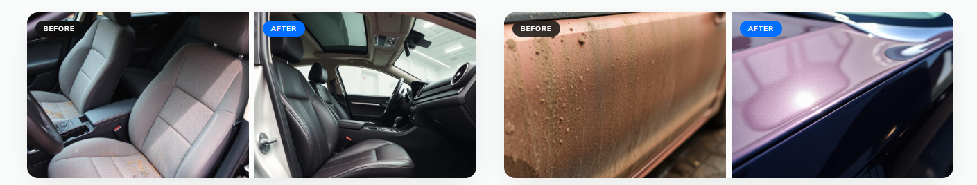 Comprehensive Before and After Gallery of Will's Shiny Car Detailing work, showcasing Interior Restoration and Exterior Shine Restoration.